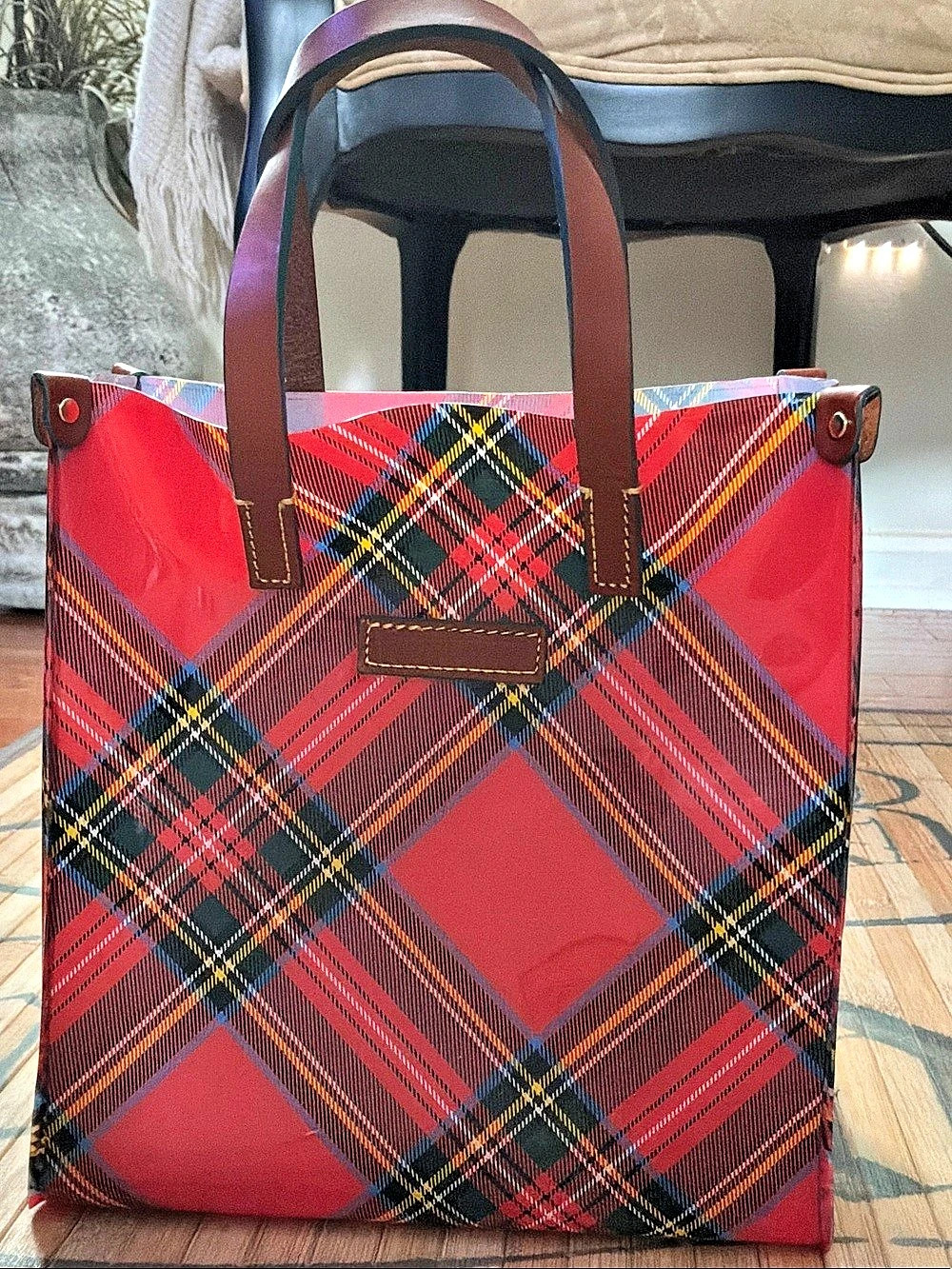 RARE Dooney & Bourke Plaid Tote Red & Brown Like New